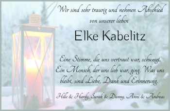 Traueranzeige von Elke Kabelitz  von Magdeburger Volksstimme