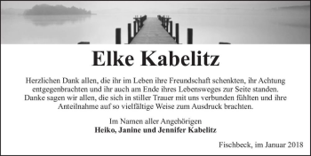 Traueranzeige von Elke Kabelitz  von Magdeburger Volksstimme