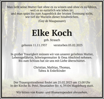 Traueranzeige von Elke Koch (geb. Strauch)  von Magdeburger Volksstimme