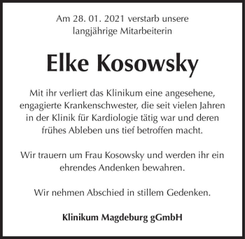 Traueranzeige von Elke Kosowsky  von Magdeburger Volksstimme
