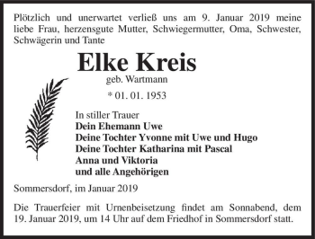 Traueranzeige von Elke Kreis (geb. Wartmann)  von Magdeburger Volksstimme
