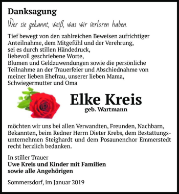 Traueranzeige von Elke Kreis (geb. Wartmann)  von Magdeburger Volksstimme