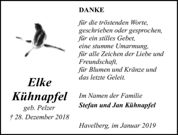 Traueranzeige von Elke Kühnapfel (geb. Pelzer)  von Magdeburger Volksstimme