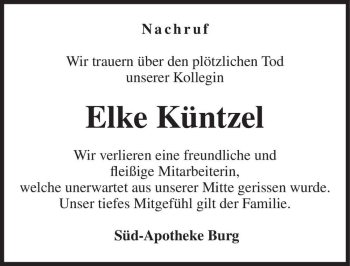Traueranzeige von Elke Küntzel  von Magdeburger Volksstimme