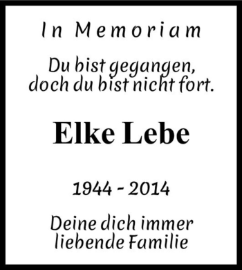 Traueranzeige von Elke Lebe  von Magdeburger Volksstimme