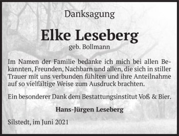 Traueranzeige von Elke Leseberg (geb. Bollmann)  von Magdeburger Volksstimme