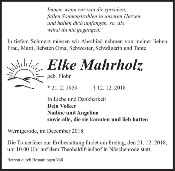 Traueranzeige von Elke Mahrholz (geb. Flohr)  von Magdeburger Volksstimme