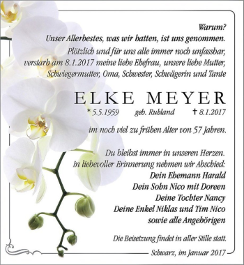 Traueranzeige von Elke Meyer (geb. Ruhland)  von Magdeburger Volksstimme
