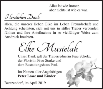 Traueranzeige von Elke Musielak  von Magdeburger Volksstimme