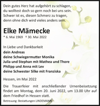 Traueranzeige von Elke Mämecke  von Magdeburger Volksstimme