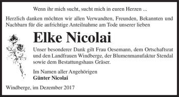 Traueranzeige von Elke Nicolai  von Magdeburger Volksstimme