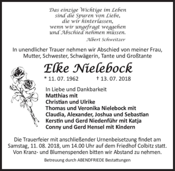 Traueranzeige von Elke Nielebock  von Magdeburger Volksstimme