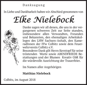 Traueranzeige von Elke Nielebock  von Magdeburger Volksstimme