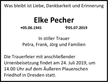 Traueranzeige von Elke Pecher  von Magdeburger Volksstimme