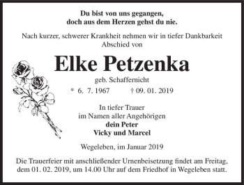 Traueranzeige von Elke Petzenka (geb. Schaffernicht)  von Magdeburger Volksstimme