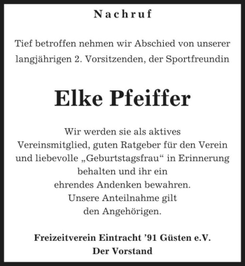 Traueranzeige von Elke Pfeiffer  von Magdeburger Volksstimme