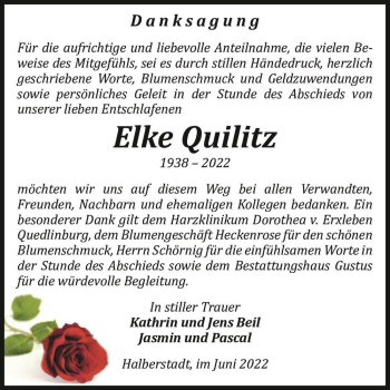 Traueranzeige von Elke Quilitz  von Magdeburger Volksstimme