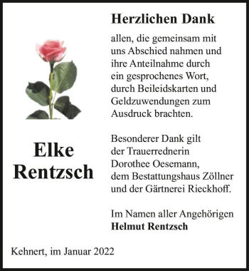 Traueranzeige von Elke Rentzsch  von Magdeburger Volksstimme
