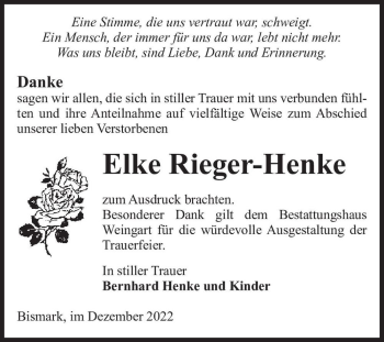 Traueranzeige von Elke Rieger-Henke  von Magdeburger Volksstimme