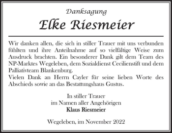 Traueranzeige von Elke Riesmeier  von Magdeburger Volksstimme