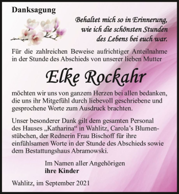Traueranzeige von Elke Rockahr  von Magdeburger Volksstimme