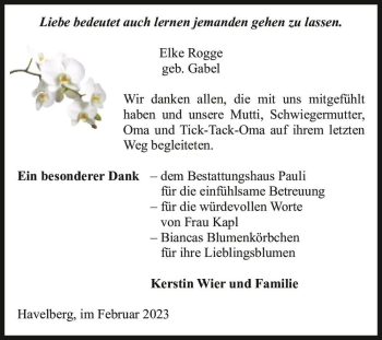 Traueranzeige von Elke Rogge (geb. Gabel)  von Magdeburger Volksstimme