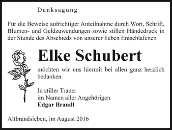 Traueranzeige von Elke Schubert  von Magdeburger Volksstimme