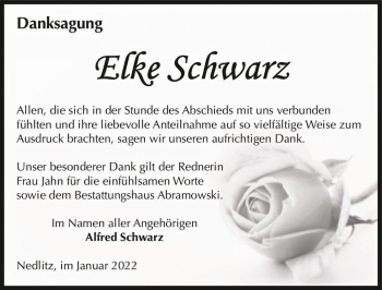 Traueranzeige von Elke Schwarz  von Magdeburger Volksstimme