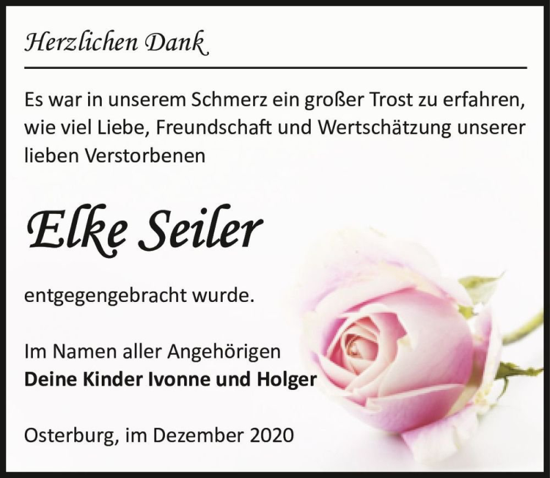  Traueranzeige für Elke Seiler  vom 05.01.2021 aus Magdeburger Volksstimme