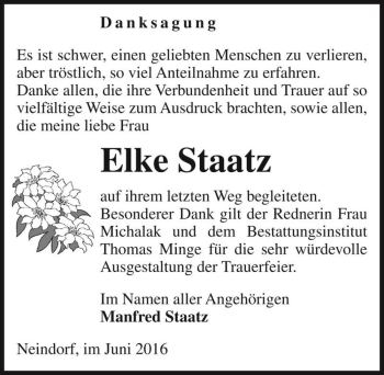 Traueranzeige von Elke Staatz  von Magdeburger Volksstimme