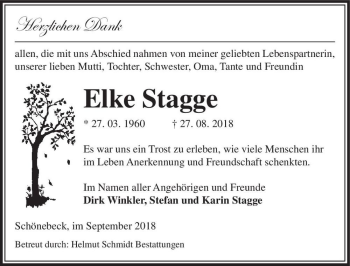 Traueranzeige von Elke Stagge  von Magdeburger Volksstimme