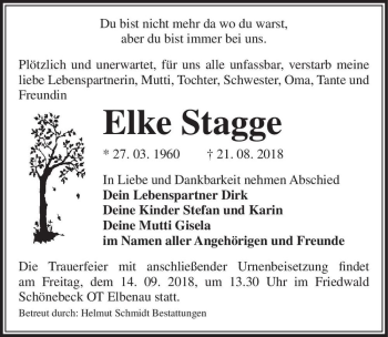 Traueranzeige von Elke Stagge  von Magdeburger Volksstimme