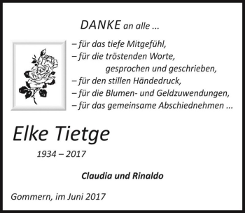 Traueranzeige von Elke Tietge  von Magdeburger Volksstimme