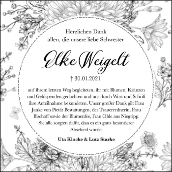 Traueranzeige von Elke Weigelt  von Magdeburger Volksstimme