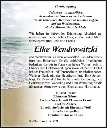Traueranzeige von Elke Wendrowitzki  von Magdeburger Volksstimme