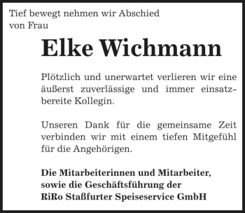 Traueranzeige von Elke Wichmann  von Magdeburger Volksstimme