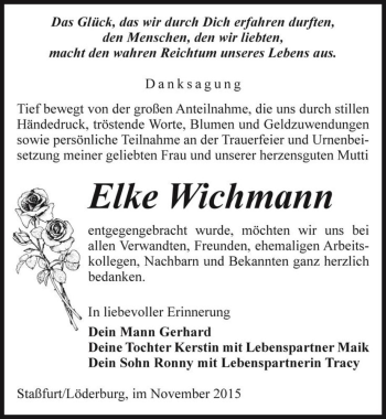 Traueranzeige von Elke Wichmann  von Magdeburger Volksstimme