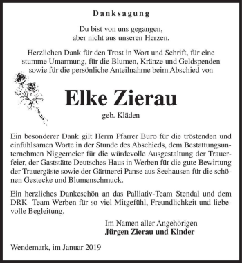 Traueranzeige von Elke Zierau (geb. Kläden)  von Magdeburger Volksstimme