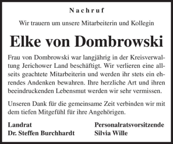 Traueranzeige von Elke von Dombrowski  von Magdeburger Volksstimme