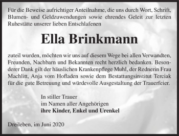 Traueranzeige von Ella Brinkmann  von Magdeburger Volksstimme