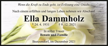Traueranzeige von Ella Dammholz  von Magdeburger Volksstimme
