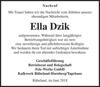 Traueranzeige von Ella Dzik  von Magdeburger Volksstimme