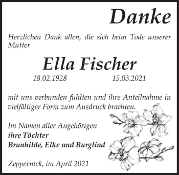 Traueranzeige von Ella Fischer  von Magdeburger Volksstimme