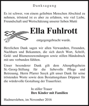 Traueranzeige von Ella Fuhlrott  von Magdeburger Volksstimme