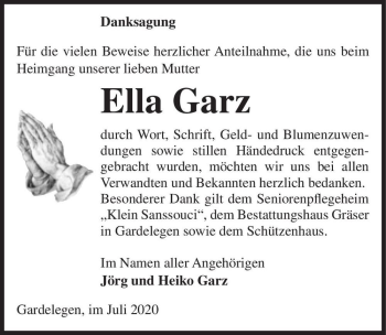 Traueranzeige von Ella Garz  von Magdeburger Volksstimme