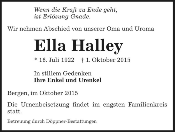 Traueranzeige von Ella Halley  von Magdeburger Volksstimme