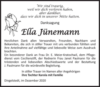 Traueranzeige von Ella Jünemann  von Magdeburger Volksstimme