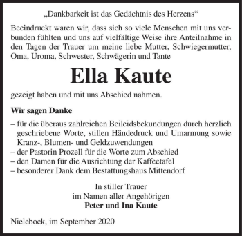 Traueranzeige von Ella Kaute  von Magdeburger Volksstimme