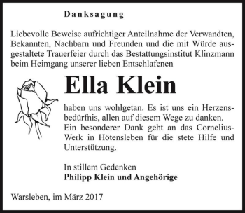 Traueranzeige von Ella Klein  von Magdeburger Volksstimme