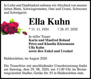 Traueranzeige von Ella Kuhn  von Magdeburger Volksstimme
